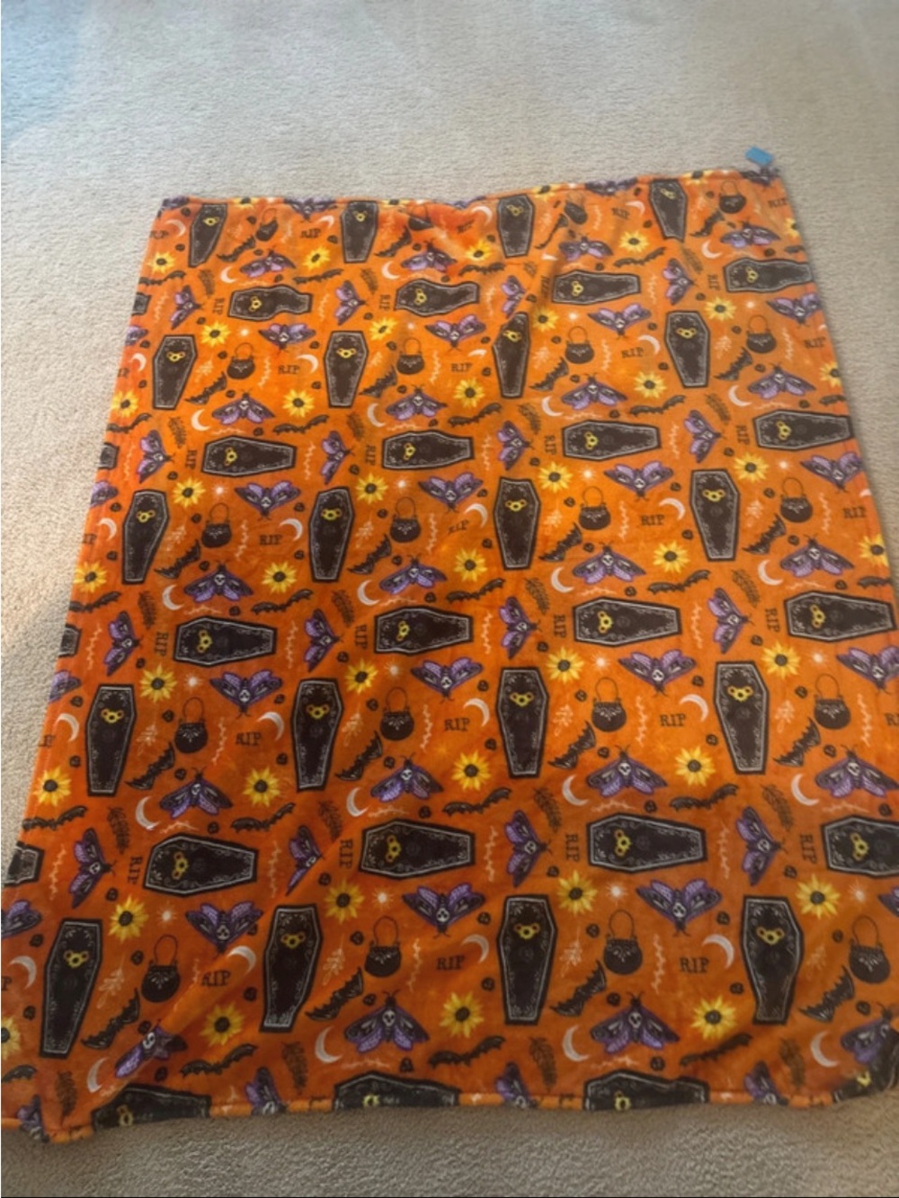 Celebrate It Orange Halloween Fleece Throw with Coffins & Bats